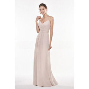 JB Jasmine Bridesmaids P196006 Long V-neck Georgette Dress w/ Spaghetti Straps